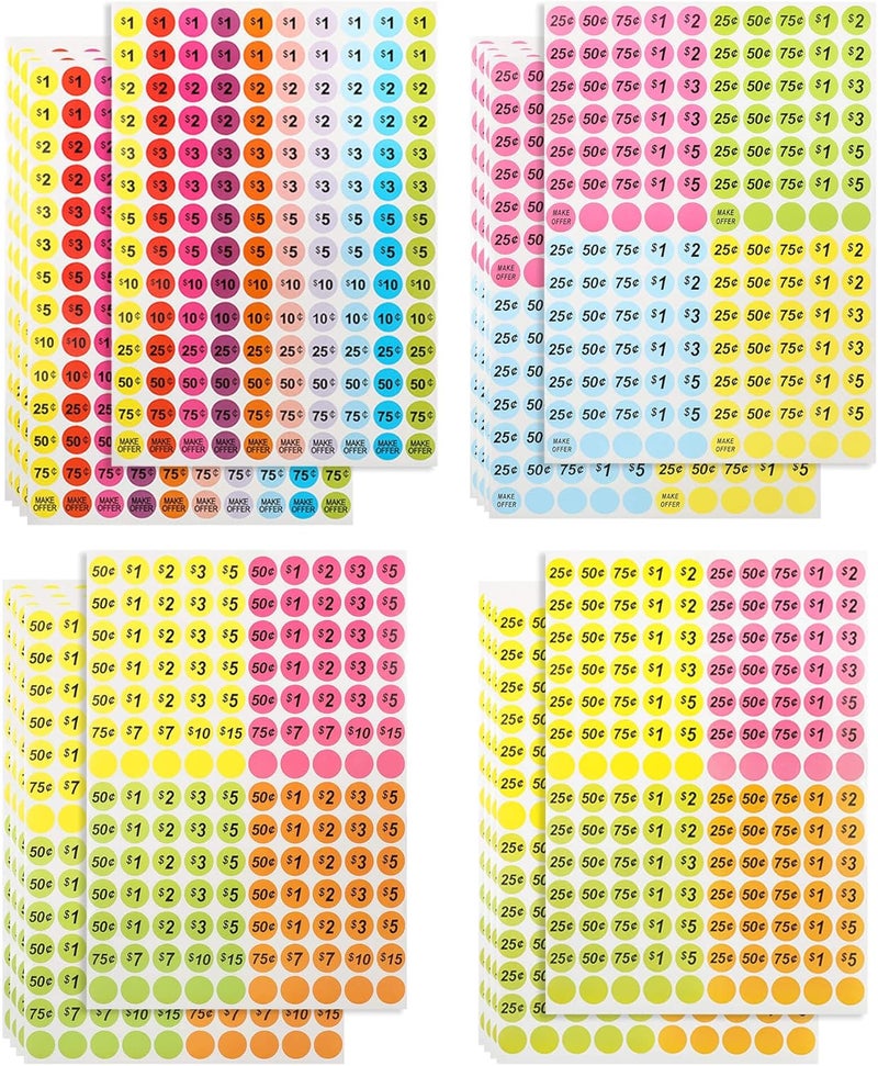PJERASR 2800Pcs Garage Sale Price Stickers, 3/4 Inch Round Yard Sale Price Stickers, Removable Price Tag Labels for Yard Sales, Flea Markets, County Fairs & Retail Stores - Image 1